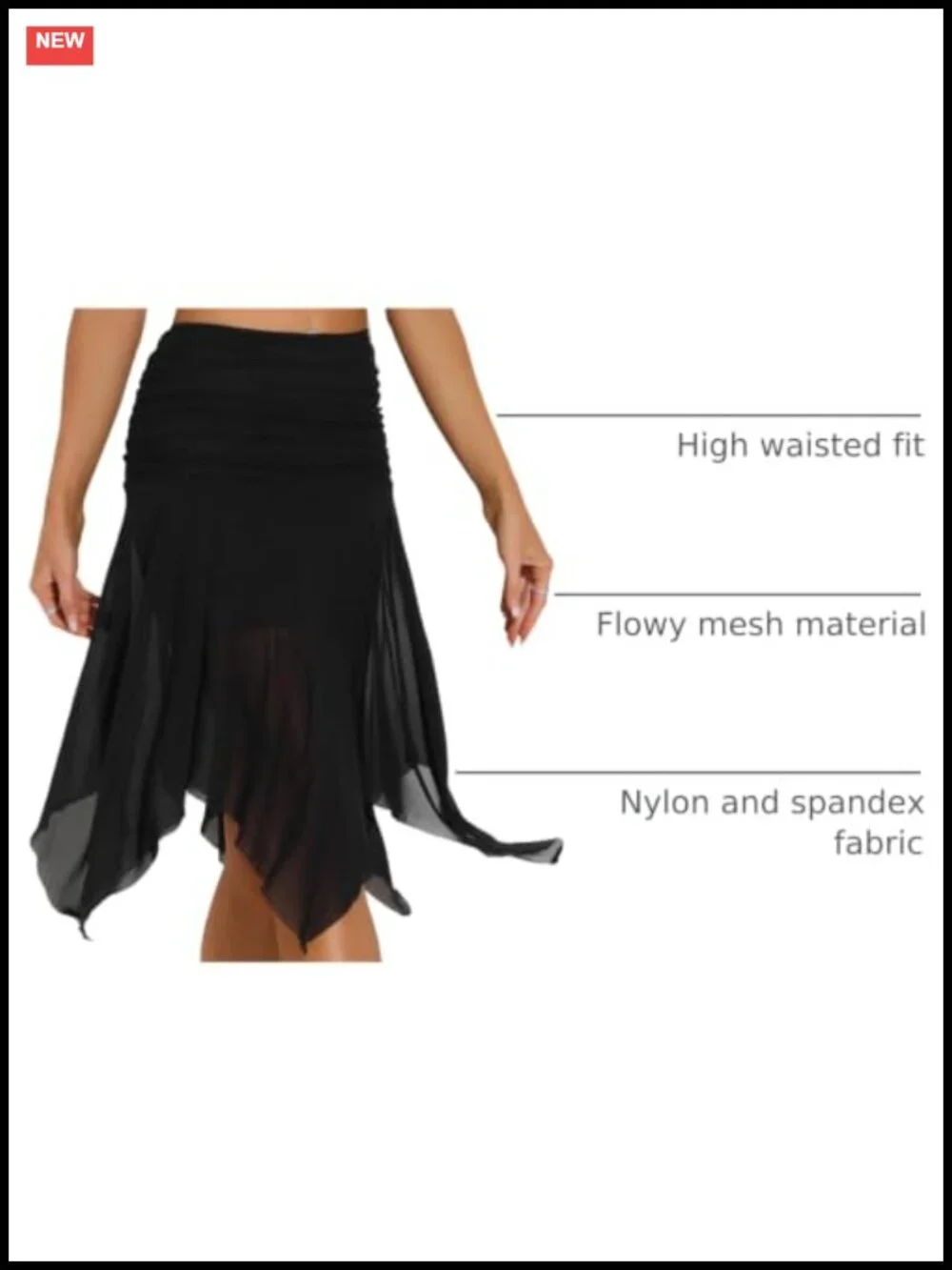 High Low Ruched Midi Dance Skirt for Women Asymmetrical Flowy